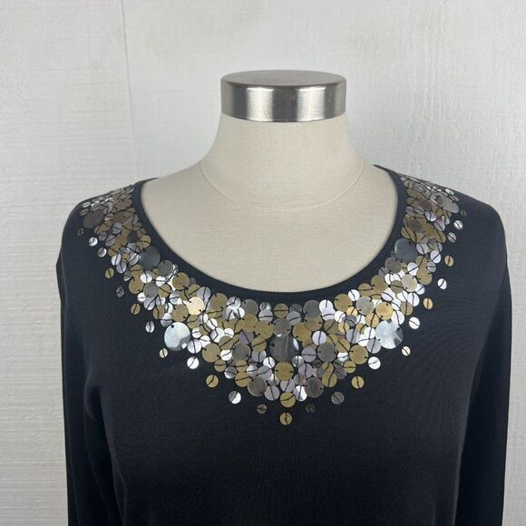 Marina Rinaldi Sweater Top M Womens Black Sequins Long Sleeves Silk Blend - Picture 6 of 12